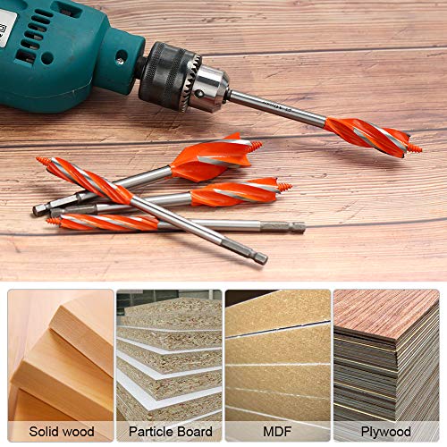 Baowox Woodworking Auger Drill Bit Sets, 8Pcs High Carbon Steel Wood Boring Bits 4 Flute Cut Drilling Tool For Wood Door Lock