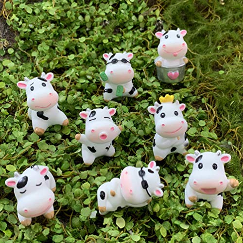 PRETYZOOM 10pcs Miniature Figurines Cow Cattle Year Ox Cow Cake Topper Fairy Garden Animals for Micro Landscape Plant Pots Bonsai Craft Decorations(Random Style)