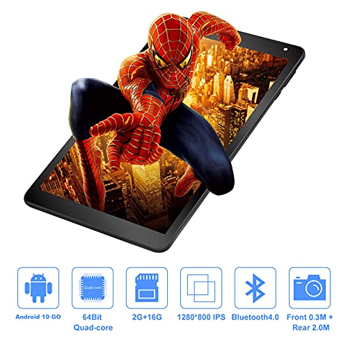 AWOW Tablet 10.1 inch Android Tablet, 1.5GHz Quad Core, 2GB RAM, 16GB ROM, 1280 x 800 HD IPS, 0.3MP & 2MP Camera, Android 10（Go Edition）, 2.4G WiFi, Bluetooth 4.0, 5000mAh Battery Capacity