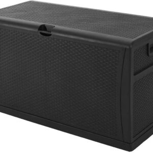 SOLAURA Outdoor Storage Deck Box-120 Gallon Black Wicker Pattern Container Cabinet for Patio Furniture Cushions, Pillows, Garden Tools and Pool Toys