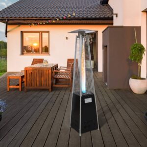 Vilobos Outdoor Patio Heater, Pyramid Standing Gas LP Propane Heater with Wheels 87 Inches Tall 42000 BTU for Commercial & Residential Courtyard (Black)