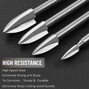 Wood Carving Tools, 5 PCS HSS Engraving Drill Bit Set Wood Crafts Grinding Woodworking Tool 1/8” Shank Universal Fitment for Rotary Tools