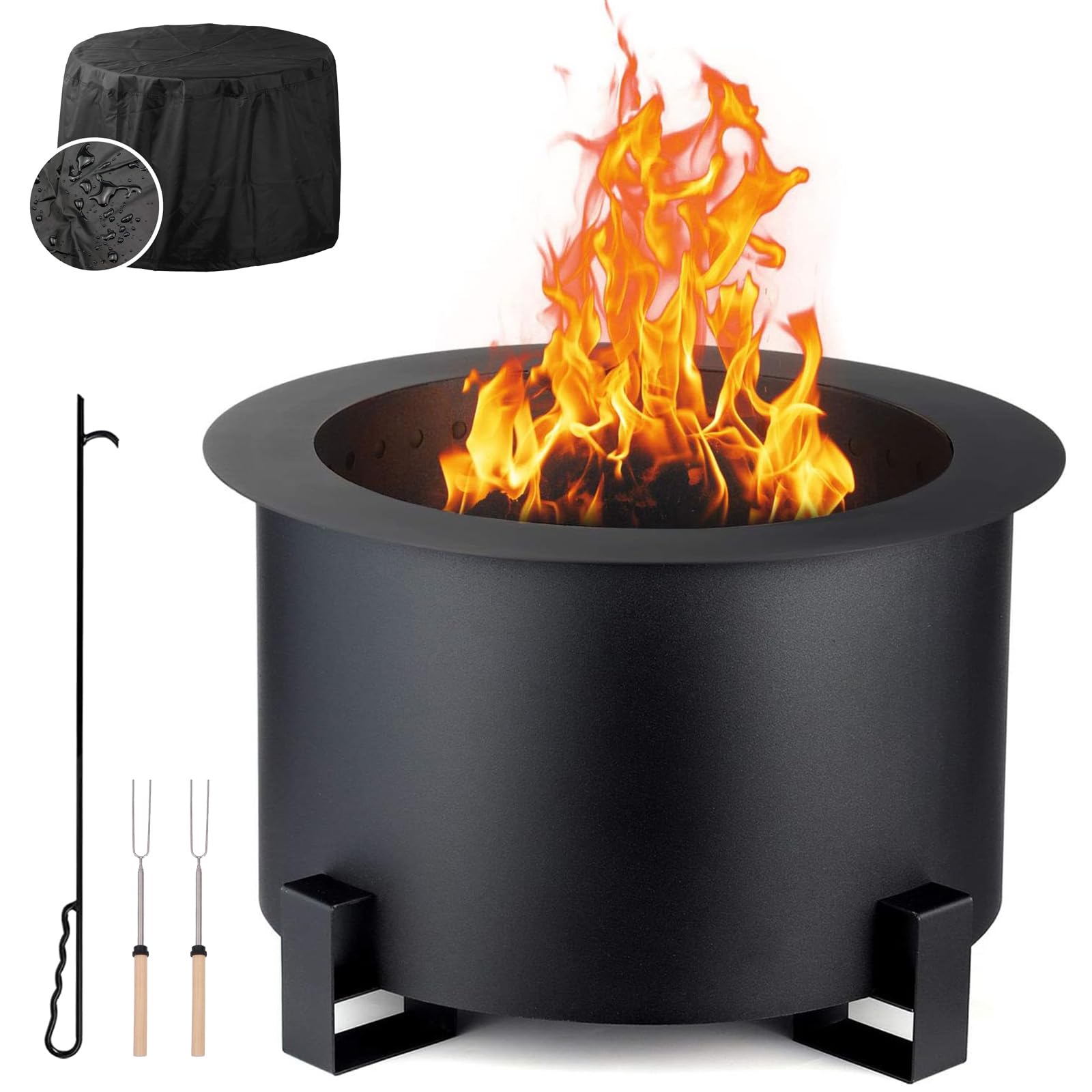 TITIMO Smokeless Fire Pit Outdoor 21.5 Inch Metal Steel Stove Bonfire Wood Burning Firepit Smokeless with Waterproof Cover, Poker, Roasting Sticks for Outside Backyard Patio Deck Camp