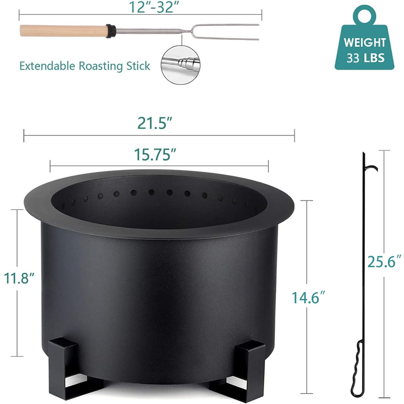 TITIMO Smokeless Fire Pit Outdoor 21.5 Inch Metal Steel Stove Bonfire Wood Burning Firepit Smokeless with Waterproof Cover, Poker, Roasting Sticks for Outside Backyard Patio Deck Camp