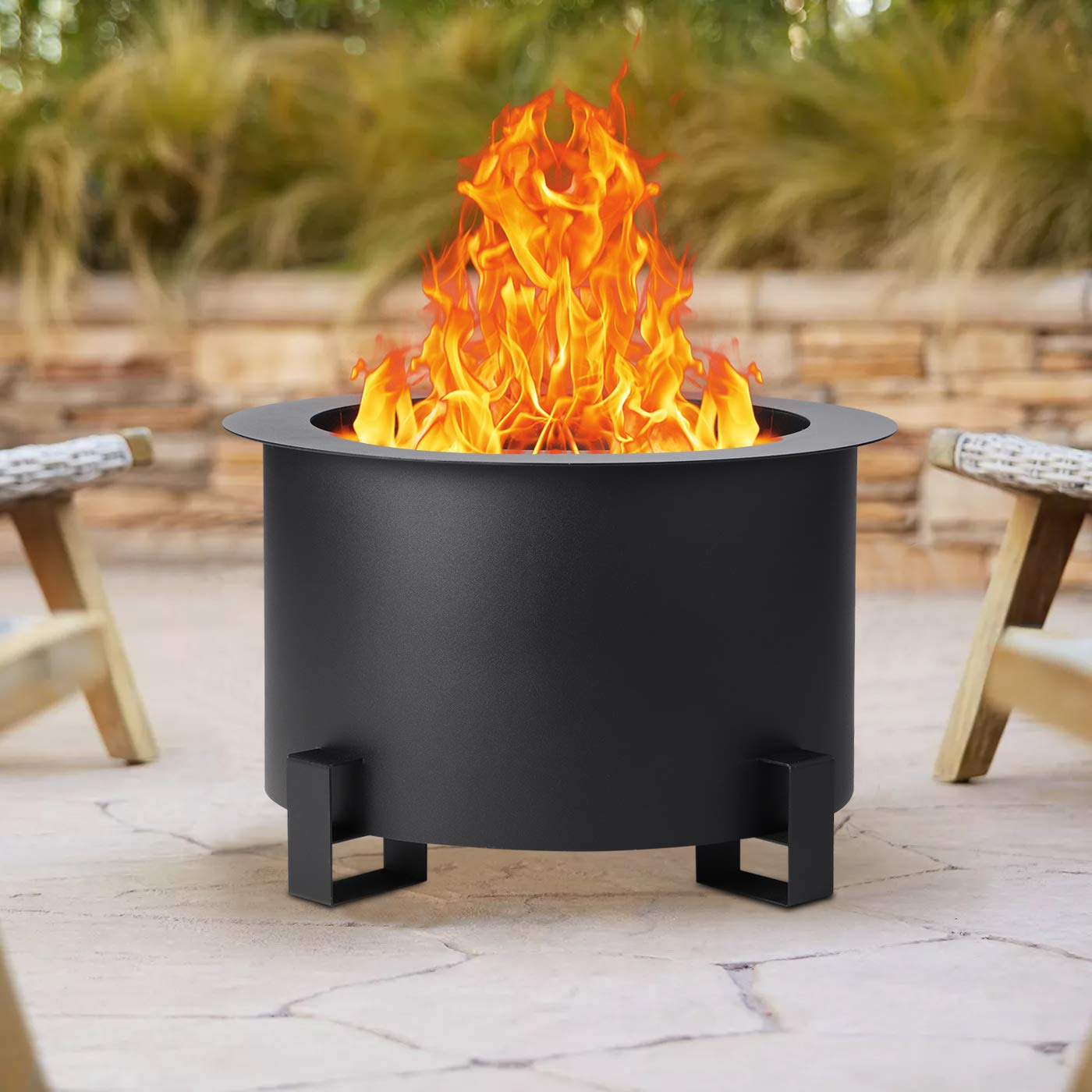 TITIMO Smokeless Fire Pit Outdoor 21.5 Inch Metal Steel Stove Bonfire Wood Burning Firepit Smokeless with Waterproof Cover, Poker, Roasting Sticks for Outside Backyard Patio Deck Camp