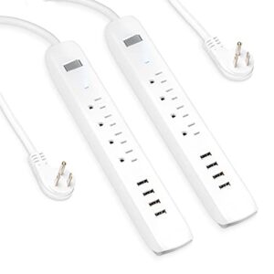 iron forge cable 2 pack of surge protector power strips with 4 usb ports, 4 electrical outlets & 6 ft white extension cord, 15a/1875w, etl listed