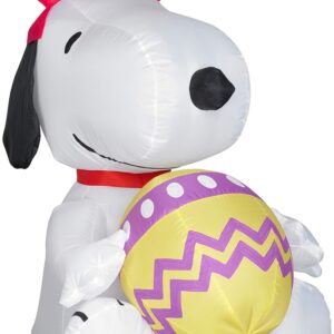 Gemmy Airblown Inflatable Snoopy with Bunny Ears and Decorated Egg, 3.5 ft Tall, White