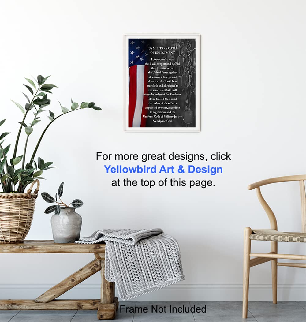 American Flag Wall Art - Military Oath of Enlistment - Patriotic Home Decor - Gift for Soldiers, Veterans Day, Vets, USAF, Army, Navy, Air Force, Marines, Coast Guard, Men, Women - Poster Print