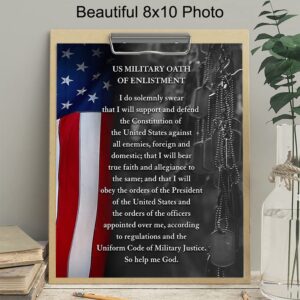 American Flag Wall Art - Military Oath of Enlistment - Patriotic Home Decor - Gift for Soldiers, Veterans Day, Vets, USAF, Army, Navy, Air Force, Marines, Coast Guard, Men, Women - Poster Print