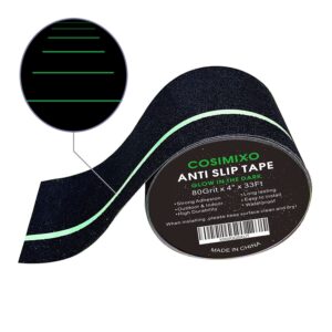 4" x 33Ft Grip Tape Anti Slip Traction Tape,Glow in The Dark Friction, Abrasive Adhesive Non Slip for Stairs, Indoor and Outdoor, Black Cosimixo