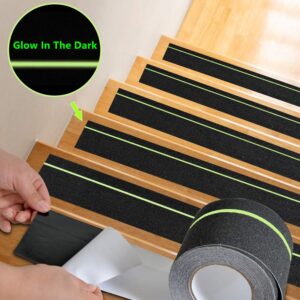 4" x 33Ft Grip Tape Anti Slip Traction Tape,Glow in The Dark Friction, Abrasive Adhesive Non Slip for Stairs, Indoor and Outdoor, Black Cosimixo