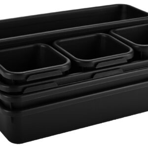 Masirs Interlocking Drawer Organizer Bins, Durable Plastic, Various Sizes for Custom Layout Design, Great for Desk Drawer, Tool Box or Garage Organization, (Black | 8-Piece Set)