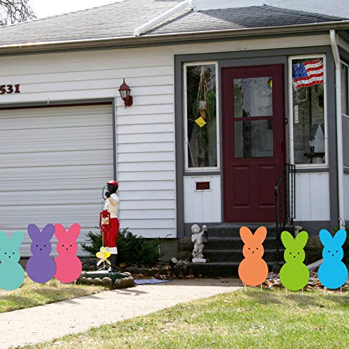 Easter Yard Signs Peeps Bunny Cutouts Easter Outdoor Decorations Easter Yard Stakes Bunny Party Spring Patio Lawn Decorations Set of 7