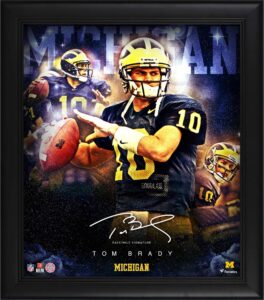tom brady michigan wolverines framed 15" x 17" stars of the game collage - facsimile signature - college player plaques and collages