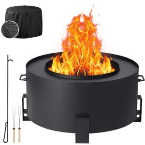 titimo smokeless fire pit outdoor 27 inch metal steel stove bonfire large wood burning firepit smokeless with waterproof cover, poker, roasting sticks for outside backyard patio deck camp