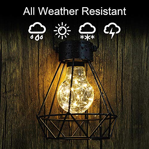 MAGGIFT 2 Pack Hanging Solar Lights, Outdoor Solar Powered Tabletop Lanterns with 15 LED Copper Lights Blub, Waterproof Solar Lantern with Handle for Yard, Lawn, Patio, Garden Decoration, Warm White