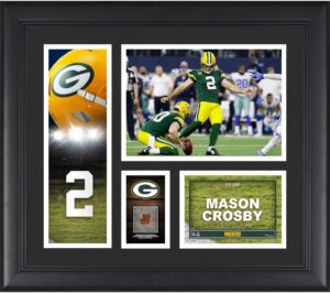 mason crosby green bay packers framed 15" x 17" player collage with a piece of game-used football - nfl player plaques and collages