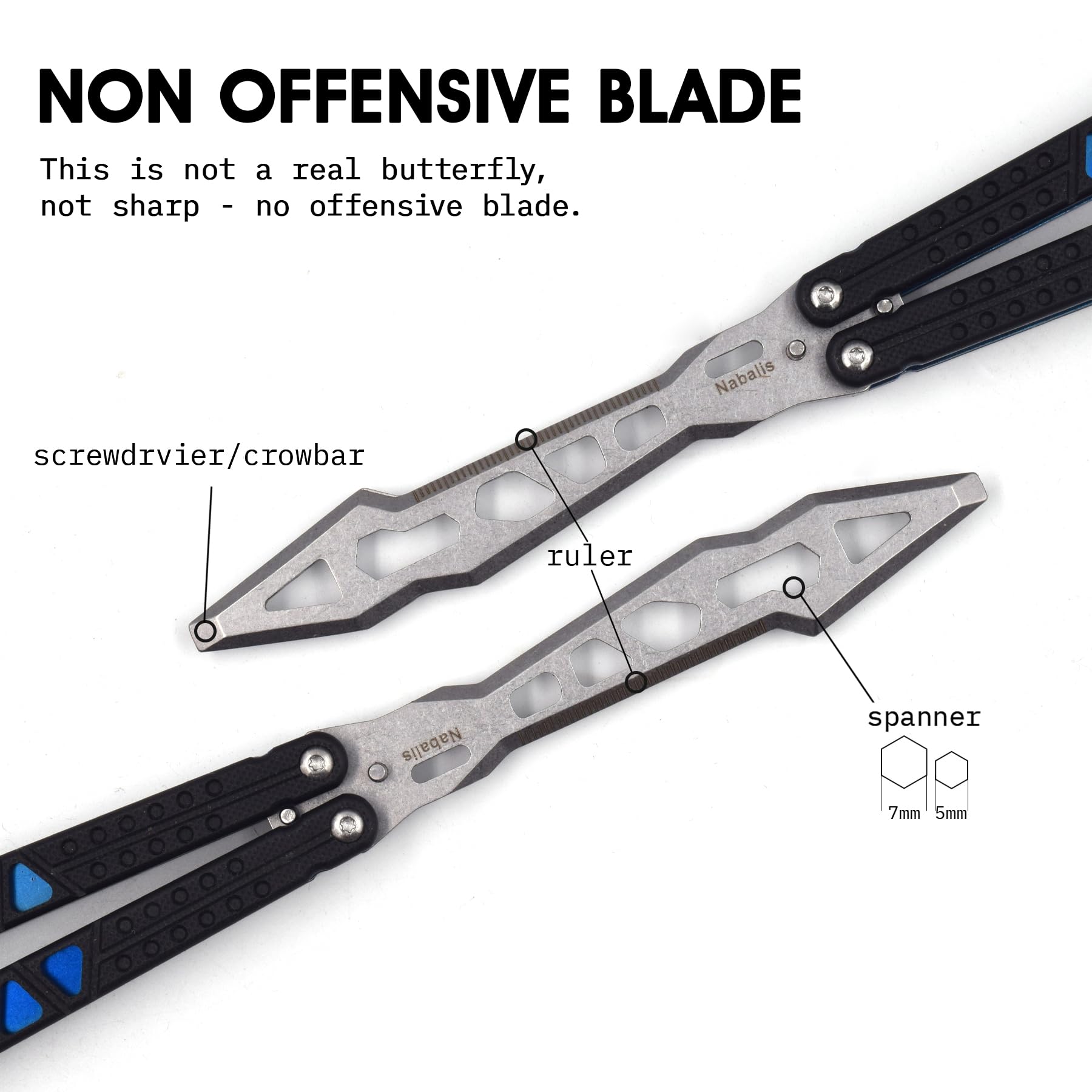 Nabalis G10 Spaner Ultra-Butterfly Knife Balisong Trainer - Folding Knife Unsharpened - for Practicing Flipping, Blunt Practice, No Edge Tool, Lightweight Ball Bearing CNC Durable Crowbar Tool