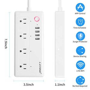 Smart Power Strip Work with Alexa, Google Home, 4.92ft Surge Protector Extension Cord, 4AC Outlets and 4 USB Charging Ports, Timer Schedule, Remote Control via Smart Phone, Smart WiFi Outlets