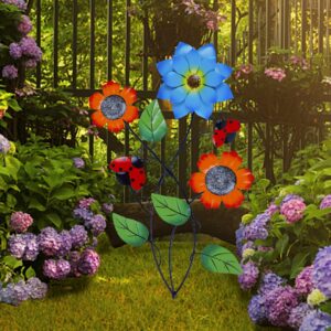 Juegoal 28 Inch Flowers Garden Stake Decor, Metal Art Colorful Look & Personalities Sunflowers and Ladybugs Decoration, Yard Outdoor Lawn Pathway Patio Ornaments