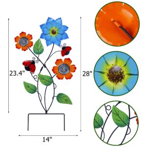 Juegoal 28 Inch Flowers Garden Stake Decor, Metal Art Colorful Look & Personalities Sunflowers and Ladybugs Decoration, Yard Outdoor Lawn Pathway Patio Ornaments