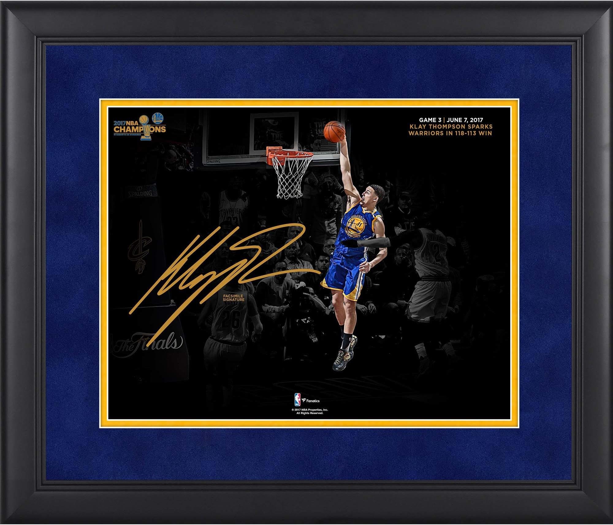 Klay Thompson Golden State Warriors Framed 11" x 14" 2017 NBA Finals Champions Dunk Spotlight Photograph - Facsimile Signature - NBA Player Plaques and Collages