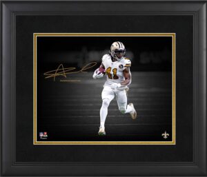 alvin kamara new orleans saints framed 11" x 14" spotlight photograph - facsimile signature - nfl player plaques and collages