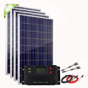 400 watt solar panel kit for boat 12v 24v battery charger, 4pcs 100w polycrystalline solar panels with 40a lcd charge controller + accessory