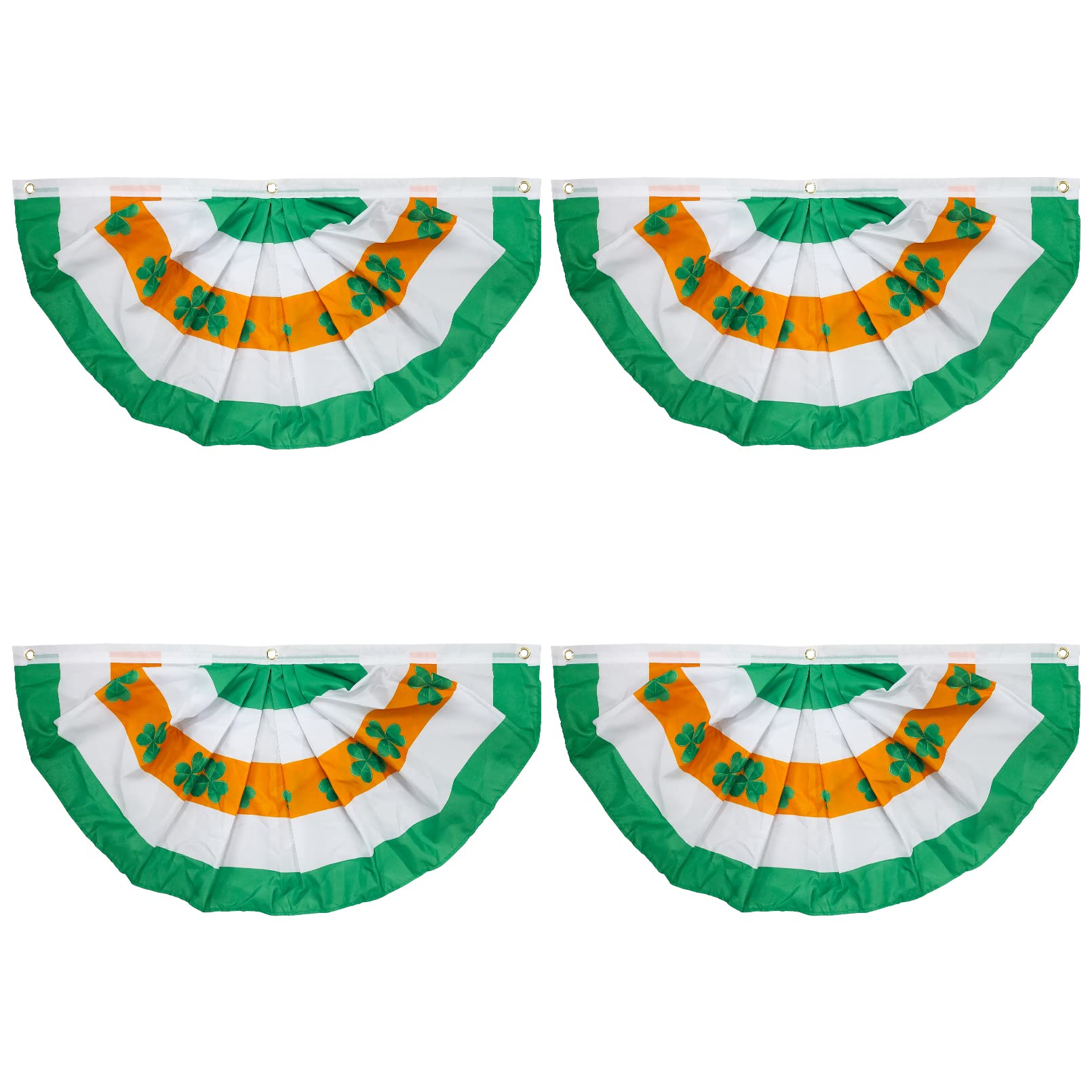 Motiloo 4PCs 3x1.5 Foot Ireland Flag,St. Patrick Day Flag Pleated Fan Flag Patriotic Flag Bunting Half Fan Banner Decoration Indoor/Outdoor