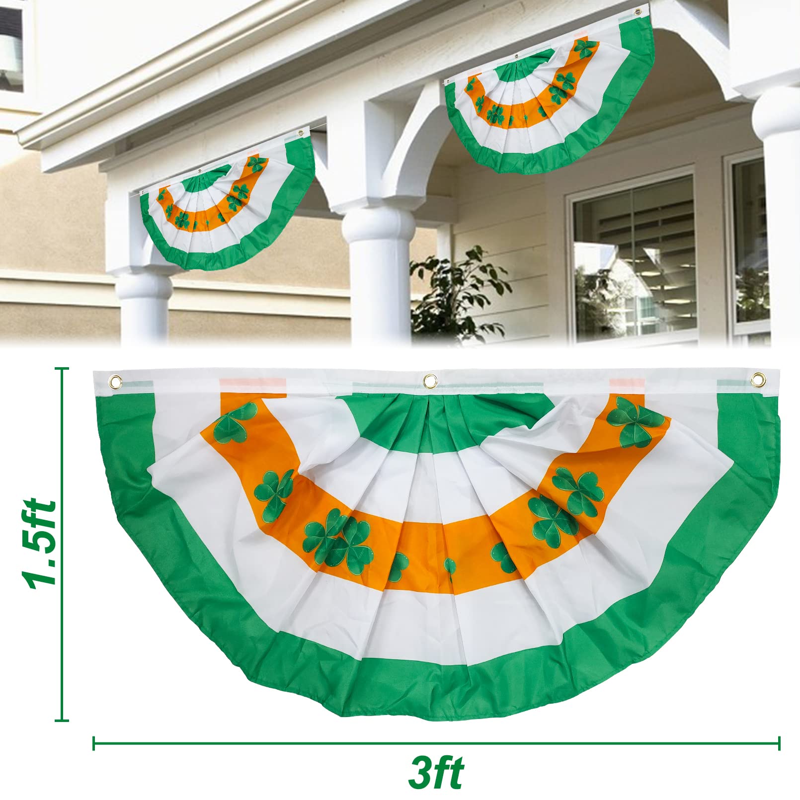 Motiloo 4PCs 3x1.5 Foot Ireland Flag,St. Patrick Day Flag Pleated Fan Flag Patriotic Flag Bunting Half Fan Banner Decoration Indoor/Outdoor