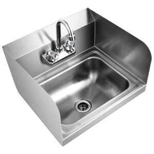 giantex stainless steel hand washing sink, wall mount hand sink with faucet, side splash, stainer, two temperature water inlet, 17" x 15" commercial hand sink for restaurant, kitchen