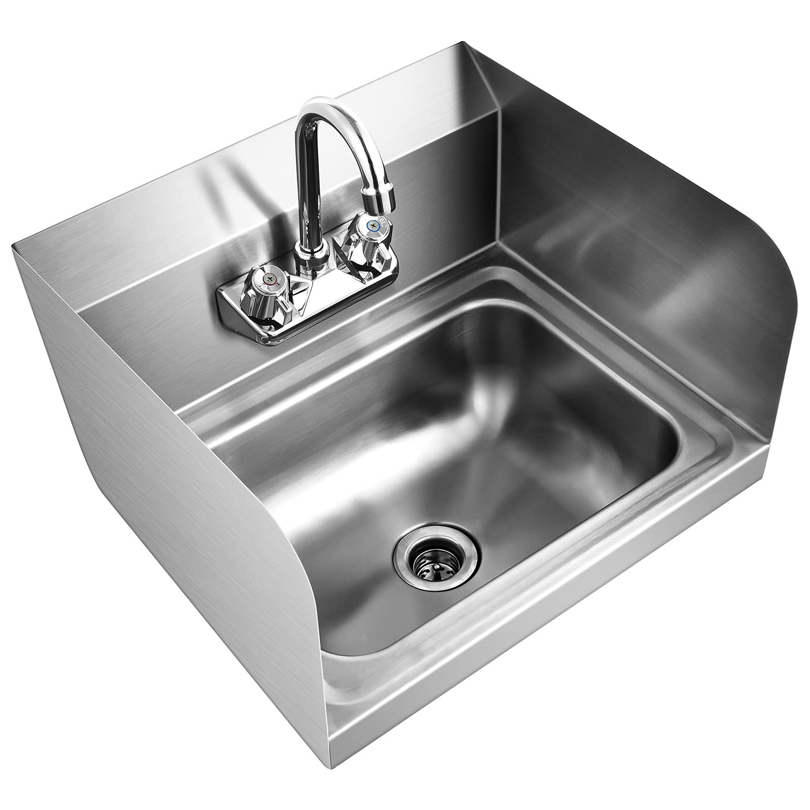 Giantex Stainless Steel Hand Washing Sink, Wall Mount Hand Sink with Faucet, Side Splash, Stainer, Two Temperature Water Inlet, 17" x 15" Commercial Hand Sink for Restaurant, Kitchen