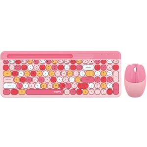 Wireless Keyboard and Mouse Combo - 2.4GHz Full-Sized - Computer Keyboard with Phone Holder - Keyboard and Mouse Set for Windows/Laptop/PC/Notebook - Cute Pink Colorful