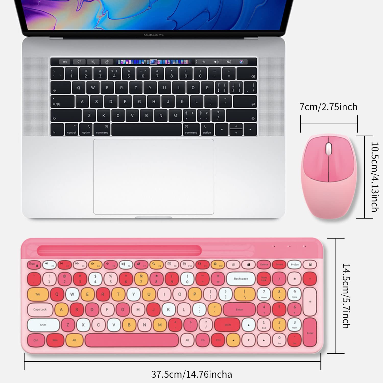 Wireless Keyboard and Mouse Combo - 2.4GHz Full-Sized - Computer Keyboard with Phone Holder - Keyboard and Mouse Set for Windows/Laptop/PC/Notebook - Cute Pink Colorful