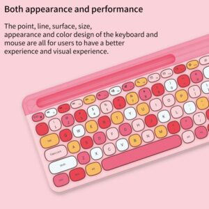 Wireless Keyboard and Mouse Combo - 2.4GHz Full-Sized - Computer Keyboard with Phone Holder - Keyboard and Mouse Set for Windows/Laptop/PC/Notebook - Cute Pink Colorful