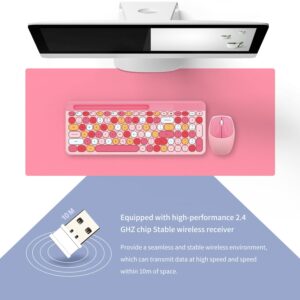 Wireless Keyboard and Mouse Combo - 2.4GHz Full-Sized - Computer Keyboard with Phone Holder - Keyboard and Mouse Set for Windows/Laptop/PC/Notebook - Cute Pink Colorful