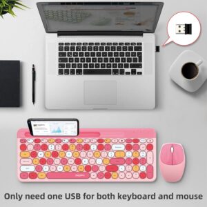 Wireless Keyboard and Mouse Combo - 2.4GHz Full-Sized - Computer Keyboard with Phone Holder - Keyboard and Mouse Set for Windows/Laptop/PC/Notebook - Cute Pink Colorful