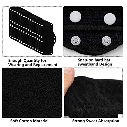 Topbuti 15 pcs Cotton Washable Hard Hat Sweatband, Reusable Terry Sweatband with Liner Snap, Hard Hat Accessories, Absorber Terry Snap on Sweat Band Liner for Hardhat (Black)