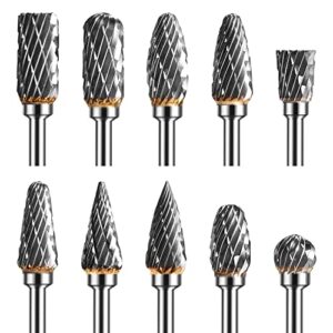 tungsten carbide rotary burr set with 1/8" shank, double cut carving bits for rotary tool accessories for diy woodworking, polishing, drilling