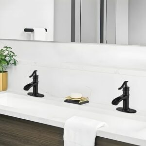 NeierThodore Waterfall Brass Bathroom Faucet Single-Handle One Hole Vanity Sink Faucet Vessel Faucet Basin Mixer Tap with Deck Plate,Matte Black