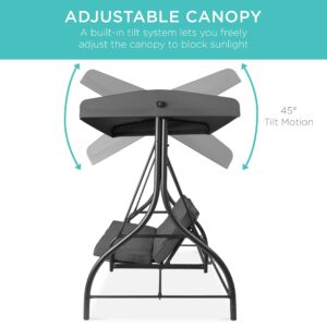 Best Choice Products 3-Seat Outdoor Large Converting Canopy Swing Glider, Patio Hammock Lounge Chair for Porch, Backyard w/Flatbed, Adjustable Shade, Removable Cushions - Gray