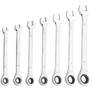 kinjoek 7 pcs 6 mm 7mm 8mm 9mm 10mm 11mm 13 mm 12pt ratchet wrench set, metric ratcheting wrench set with 5° movement and 72 teeth for projects with tight space