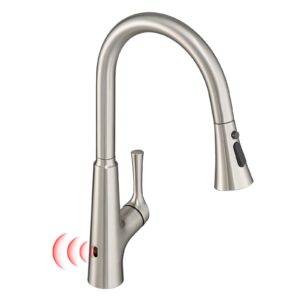 gimili touchless kitchen faucet with pull down sprayer, single handle motion sensor activated hands-free kitchen sink faucet brushed nickel