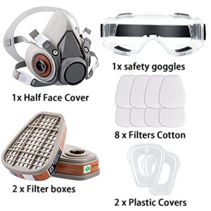 Respirator Mask Reusable Half Face Gas Cover/ Shield with Safety Glasses, Filters for Painting, Welding, Polishing, Woodworking and Other Work Protection (Medium)