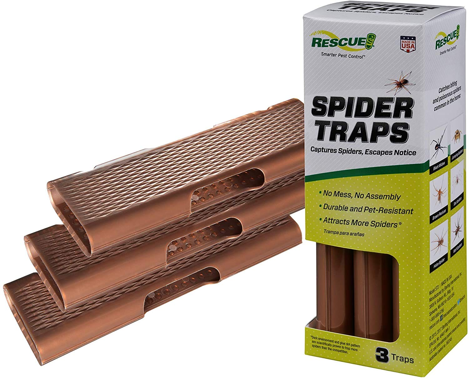 RESCUE! Spider Traps – Catches Brown Recluse, Hobo Spiders, Black Widows & Wolf Spiders - 4 Pack (12 Traps)