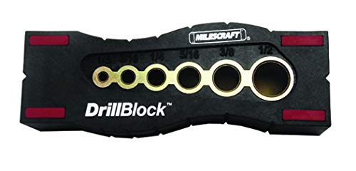 Milescraft 1312 DrillBlock Handheld Drill Guide - Perfect 90(degree) Drilling - 6 Steel Bushings - Anti-Slip - V-Drill Guide - Works on Flat, Angled and Round surfaces