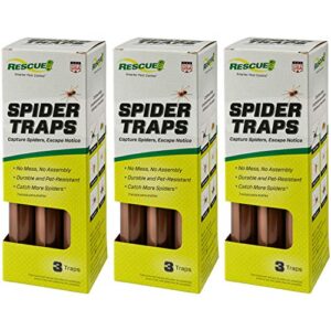 rescue! spider traps – catches brown recluse, hobo spiders, black widows & wolf spiders - 3 pack (9 traps)