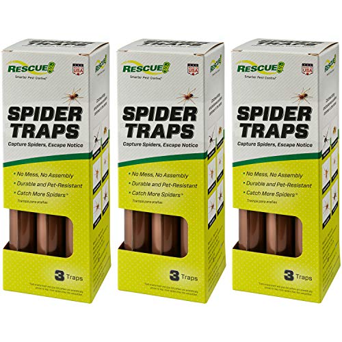 RESCUE! Spider Traps – Catches Brown Recluse, Hobo Spiders, Black Widows & Wolf Spiders - 3 Pack (9 Traps)