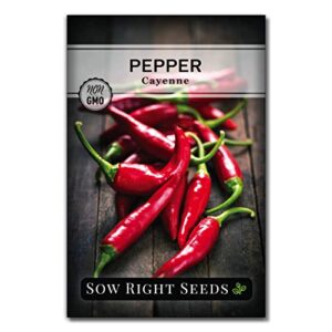sow right seeds - cayenne pepper seed for planting - non-gmo heirloom packet with instructions to plant a home vegetable garden - grow super hot thin cayennes for cooking or seasoning(1)