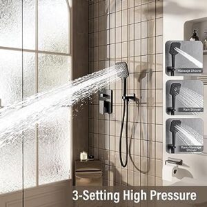 Gabrylly Shower System, 10 Inches Rain Shower Heads with Handheld Spray Combo, Wall Mounted Shower Faucets Sets Complete with Shower Valve Kit, Shower Head and Handle Set, Matte Black